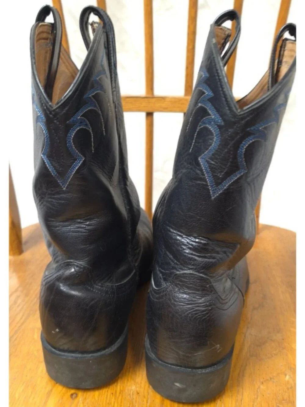 Ariat Mens Black Western Cowboy Leather Mid Calf Boots Top Blue Stitching 10 D